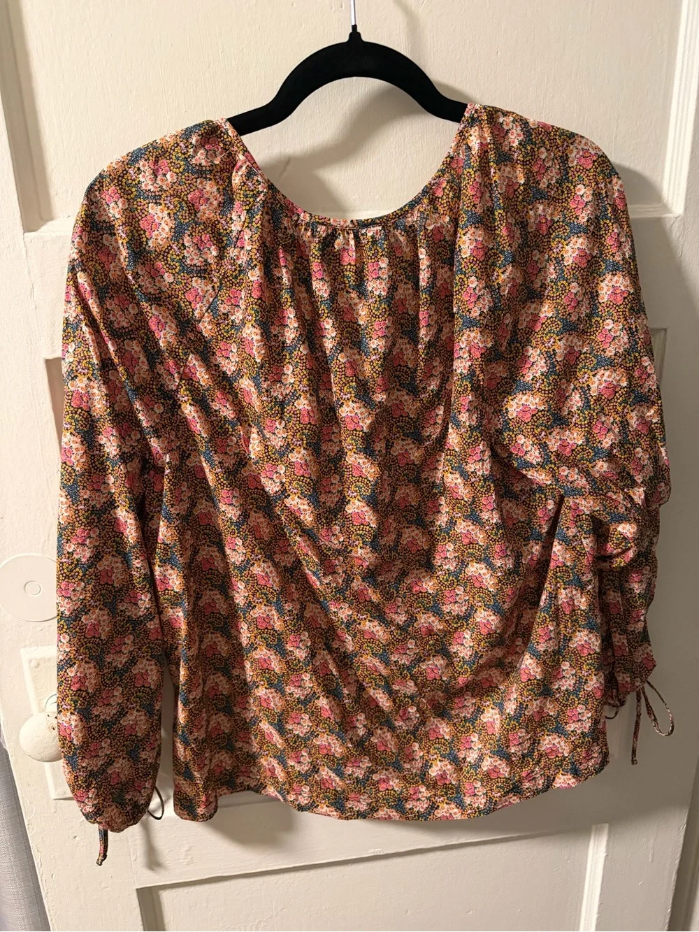 J.Crew Collection Ratti Floral Tie-Sleeve Button-Front Top 100% Cotton Large